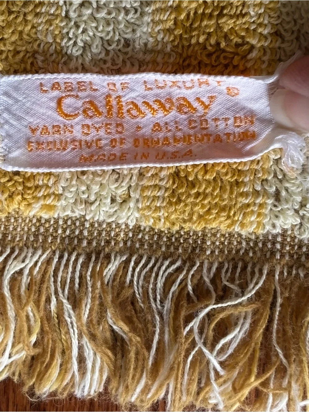 Vintage Sculpted Callaway Fringe Hand Towel Gold MCM Psychedelic 1960s Retro
